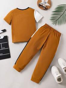 SHEIN Bộ thời trang bé trai Sọc bên Khối Màu Giải trí - Nhiều màu - Xem 2