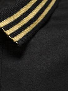 Manfinity Homme Áo thun có cổ Nam Nút Nút phía trước Sọc Công việc - màu đen - Xem 5