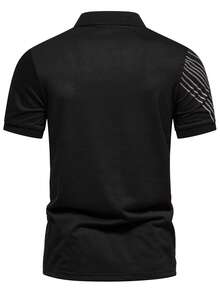 Manfinity Homme Men Striped Print Polo Shirt - Black - View 2