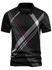 Manfinity Homme Men Striped Print Polo Shirt - Black - View 4