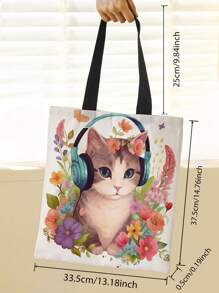 Túi mua hàng in hình mèo hoạt hình đôi vải canvas - Nhiều màu - Xem 2