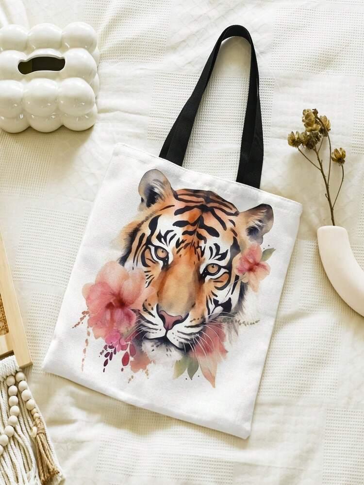 Tiger Print Shopper Bag Double Handle Canvas - Multicolor - View 3