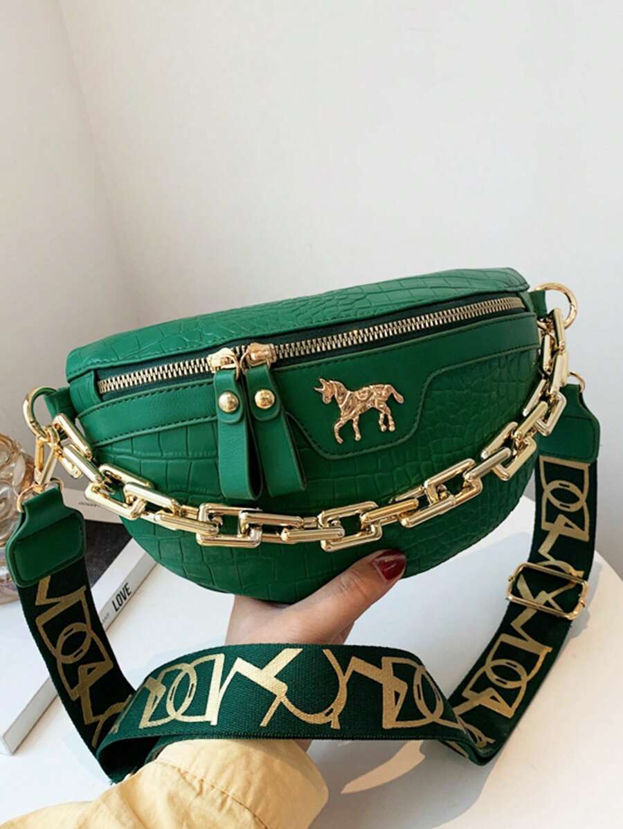 Túi thắt lưng trung bình Cá sấu nổi với ví tiền xu, Chuỗi thời trang trang trí Fanny Pack Dây kéo Dây đeo có thể điều chỉnh Túi đeo thắt lưng cho du lịch & thể thao, Túi đeo ngực bằng da nhân tạo sành điệu, Túi đeo vai Túi tote cổ điển cổ điển có khóa kéo cho phụ nữ - màu xanh lá - Xem 1