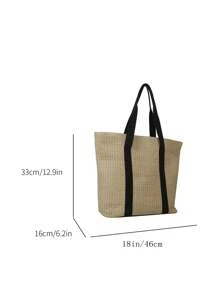 Túi rơm quá khổ Colorblock Double Handle Phong cách kỳ nghỉ - Nhiều màu - Xem 3