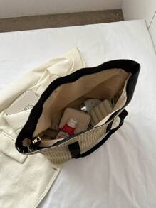 Túi rơm quá khổ Colorblock Double Handle Phong cách kỳ nghỉ - Nhiều màu - Xem 4