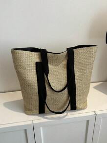 Túi rơm quá khổ Colorblock Double Handle Phong cách kỳ nghỉ - Nhiều màu - Xem 6