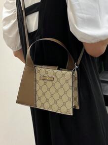 Mini Square Bag Geometric Pattern Patch Decor Top Handle - Multicolor - View 3