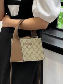 Mini Square Bag Geometric Pattern Patch Decor Top Handle - Multicolor - View 4