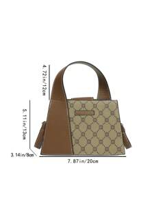 Mini Square Bag Geometric Pattern Patch Decor Top Handle - Multicolor - View 7