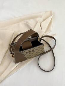 Mini Square Bag Geometric Pattern Patch Decor Top Handle - Multicolor - View 8