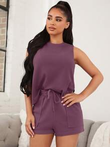 Bộ đồ giản dị Nữ Dây kéo Túi màu trơn Giản dị-Bình thường - Bụi tím - Xem 6