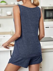 Solid Tank Top & Knot Front Shorts Lounge Set Outfit