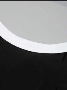HOMEYEE Contrast Trim Bodycon Dress - Black - View 5