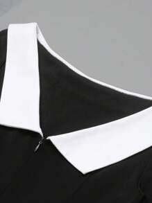HOMEYEE Contrast Trim Bodycon Dress - Black - View 6