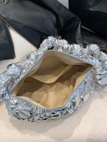 Quilted Hobo Bag Medium Metallic Funky Zipper - Silver - View 7