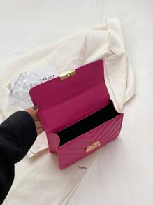 Mini Chevron Square Bag Neon Pink Funky Chain Strap - Hot Pink - View 6