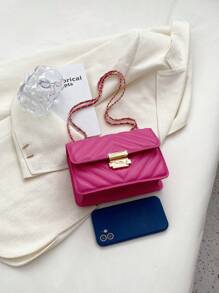 Mini Chevron Square Bag Neon Pink Funky Chain Strap - Hot Pink - View 7