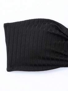 Plain Bandeau Bikini Set For Summer Beach - Black - View 5