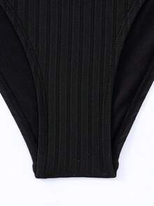 Plain Bandeau Bikini Set For Summer Beach - Black - View 6