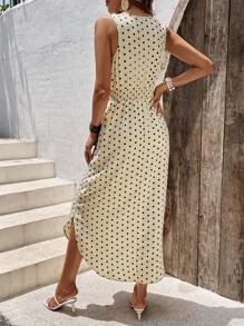 SHEIN VCAY Đầm Trọn gói Dải chun Chấm bi Giải trí - Màu be - Xem 2