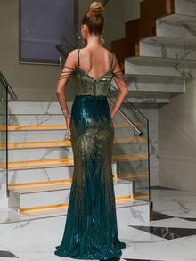 嵌入網紗亮片派對禮服 - 彩色 - 查看 2