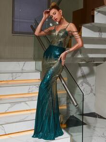 嵌入網紗亮片派對禮服 - 彩色 - 查看 4