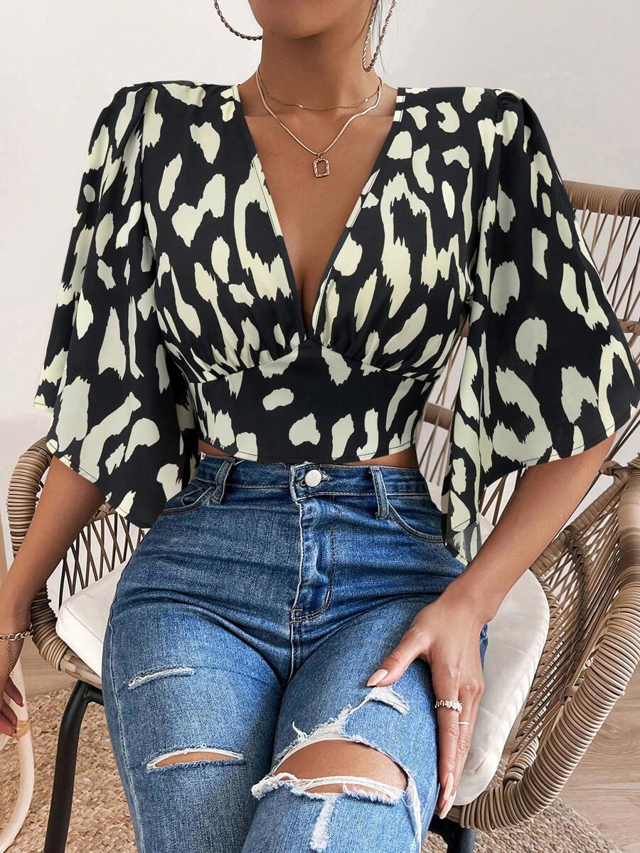 SHEIN Privé Áo sơ mi nữ Buộc lại Tất cả trên in Giải trí - Nhiều màu - Xem 1