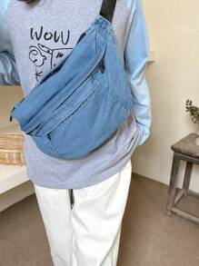 極簡腰包大碼牛仔學院可調整肩帶 - 淺藍色 - 查看 1