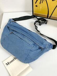 極簡腰包大碼牛仔學院可調整肩帶 - 淺藍色 - 查看 2