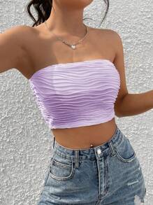 SHEIN EZwear Solid Ruched Crop Tube Top - Lilac Purple - View 1
