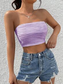SHEIN EZwear Solid Ruched Crop Tube Top - Lilac Purple - View 4