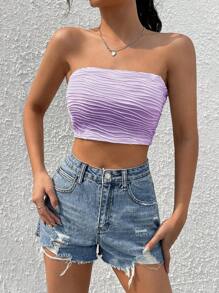 SHEIN EZwear Solid Ruched Crop Tube Top - Lilac Purple - View 6