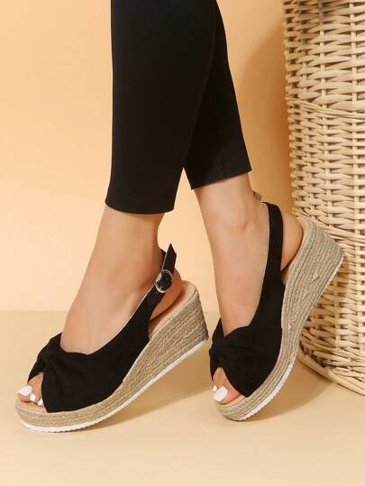 女款休閒麻底厚底綁帶綁扣繡花涼鞋，春夏季輕便舒適