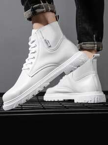 男士字母圖案前綁帶切爾西時尚戶外踝靴 - 白色 - 查看 3