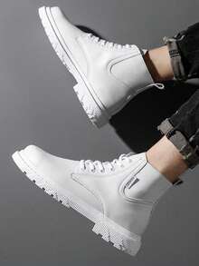 男士字母圖案前綁帶切爾西時尚戶外踝靴 - 白色 - 查看 4