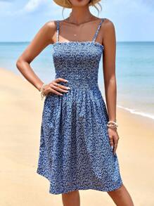 EURMUSE Ditsy Floral Print Cami Dress - Blue - View 1