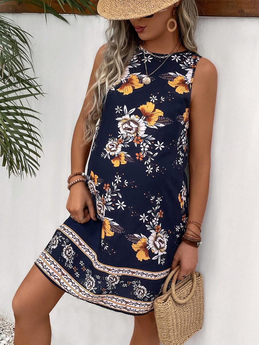 SHEIN Maternity Floral Print Keyhole Back Tank Dress - Multicolor - View 1