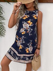 SHEIN Maternity Floral Print Keyhole Back Tank Dress - Multicolor - View 3