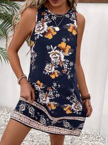 SHEIN Maternity Floral Print Keyhole Back Tank Dress - Multicolor - View 6