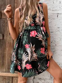 SHEIN Váy Bà bầu Thắt lưng Buộc lại Nhiệt đới Boho - màu đen - Xem 7