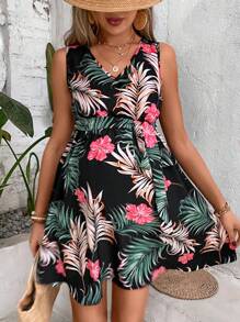 SHEIN Váy Bà bầu Thắt lưng Buộc lại Nhiệt đới Boho - màu đen - Xem 8