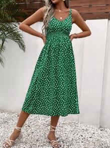 SHEIN Váy Bà bầu Lộ Lưng Tách cao Dải chun Họa tiết hoa Boho - Nhiều màu - Xem 2