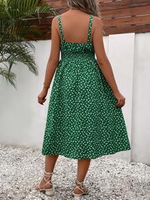 SHEIN Váy Bà bầu Lộ Lưng Tách cao Dải chun Họa tiết hoa Boho - Nhiều màu - Xem 3