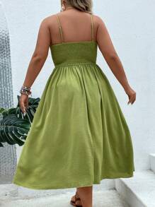 Breezaya 大碼前打結紐扣細節吊帶洋裝 - 綠色 - 查看 2