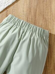 SHEIN Toddler Girls Double Button Vest Blazer & Trousers - Mint Green - View 5