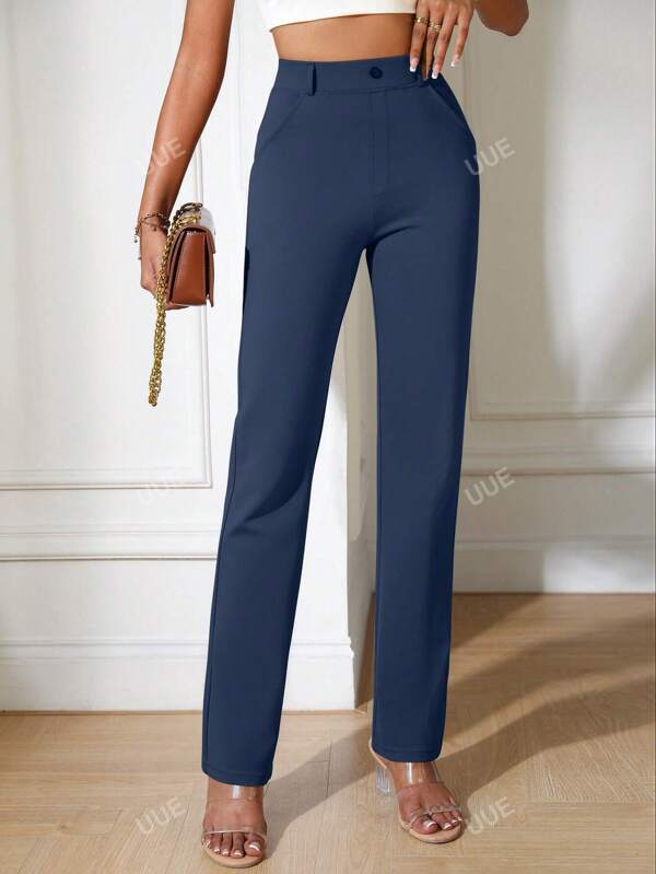 Pantalon droit unicolore à poche
