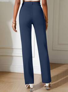 Solid Slant Pocket Straight Leg Pants