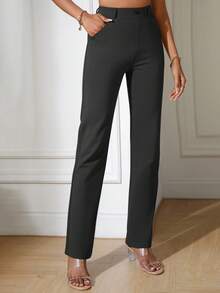 Solid Slant Pocket Flare Leg Pants