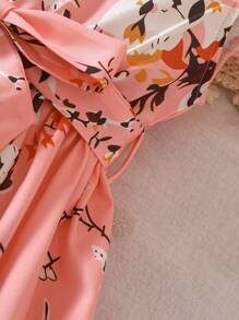 SHEIN Vestido de princesa con estampado floral, mangas cortas y cinturón, apropiado para fiestas y vacaciones de verano, para niñas jóvenes - Rosa - Ver 4