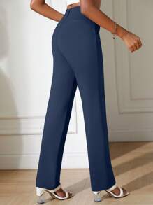 Solid Slant Pocket Straight Leg Pants